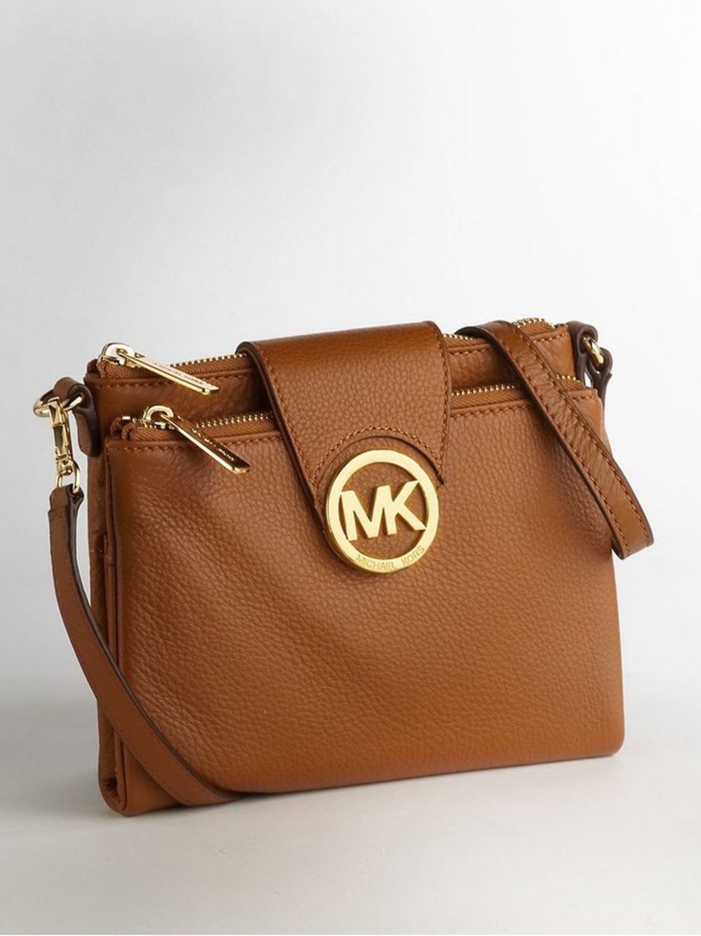 Michael Kors Pebbled Leather Crossbody Bag in Cognac Brown with Gold Hardware